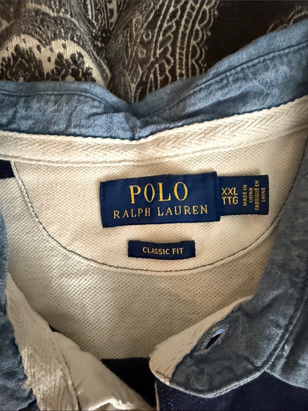 Polo by Ralph Lauren Navy & White Striped Rugby Polo with Chambray Collar - Picture 2 of 6